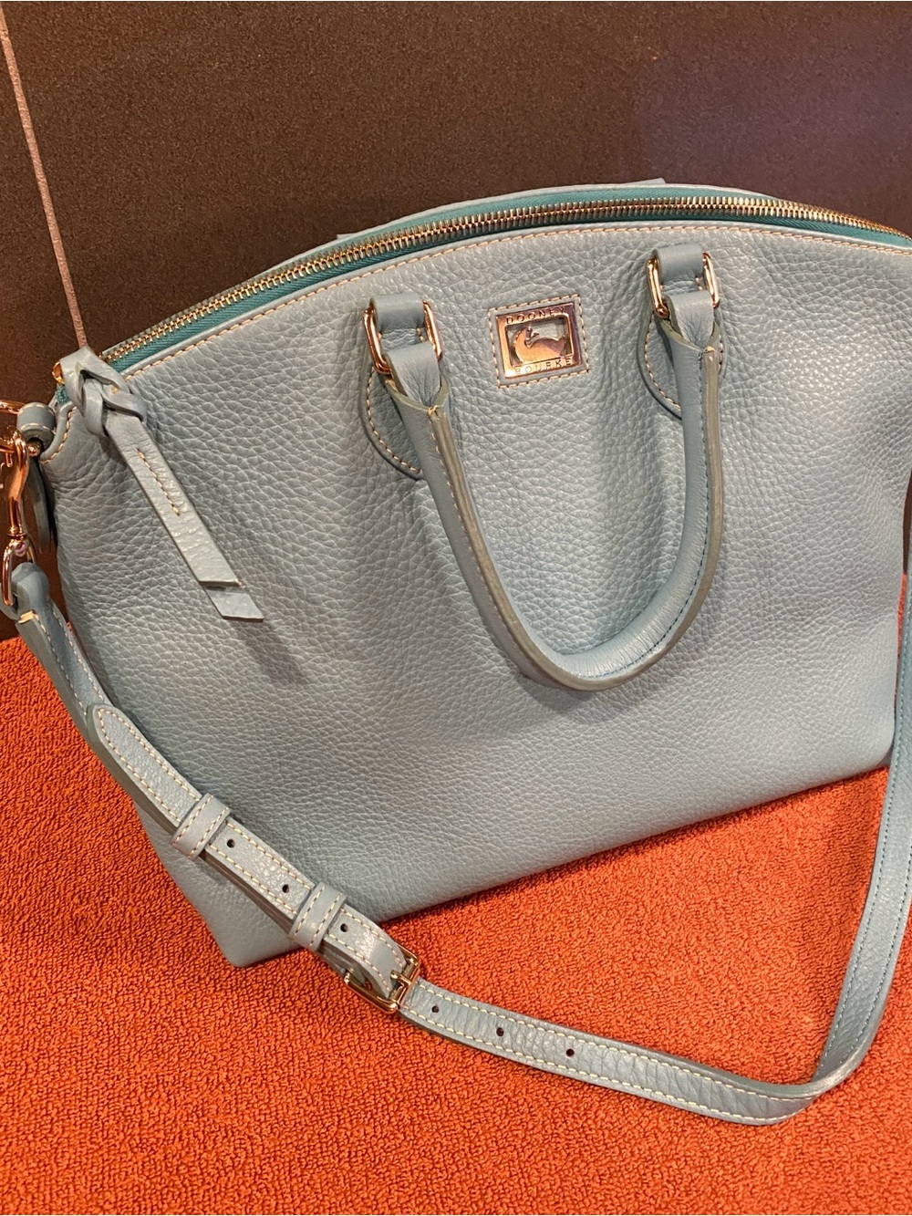 Dooney & Bourke Light Blue Pebble Leather Satchel w/Detachable Strap Dillen II